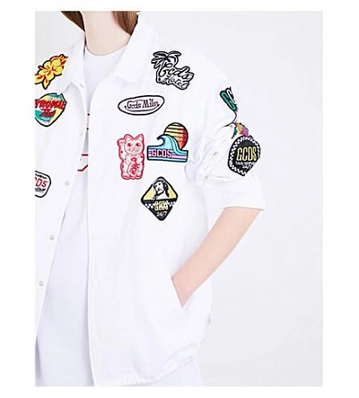 Shop Gcds Patch-detail Denim Jacket In White