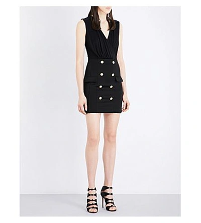 Shop Balmain Buttoned Stretch-jersey Mini Dress In Noir