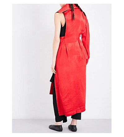 Shop Yohji Yamamoto Wrapped-overlay Satin Coat In Red