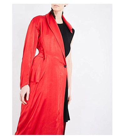 Shop Yohji Yamamoto Wrapped-overlay Satin Coat In Red