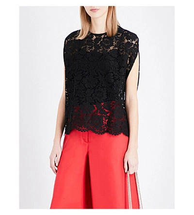 Valentino Boxy Floral-lace Top In Blk