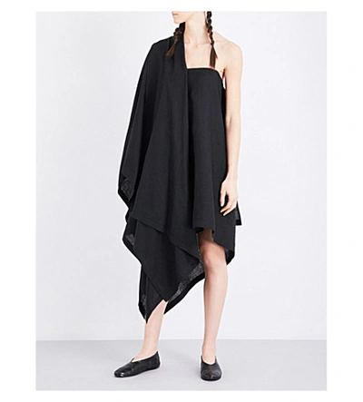 Yohji Yamamoto Asymmetric-shoulder Linen Dress In Black