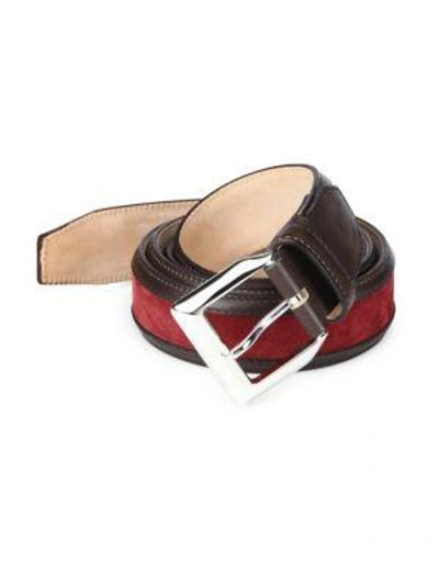 Shop Sutor Mantellassi Truman Veloucal Adjustable Leather & Suede Belt In Red Brown