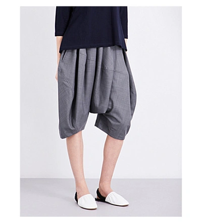 Comme Des Garçons Cropped Dropped-crotch Wool-blend Pants In Grey