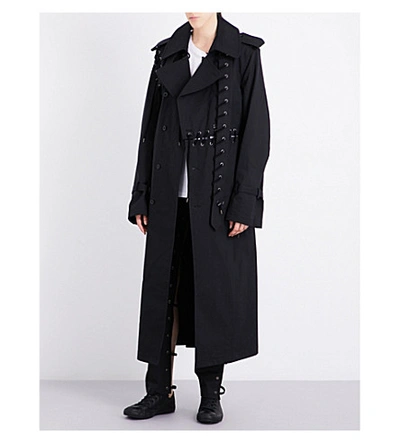 Craig Green Lace-up Detail Cotton Trench Coat In Black