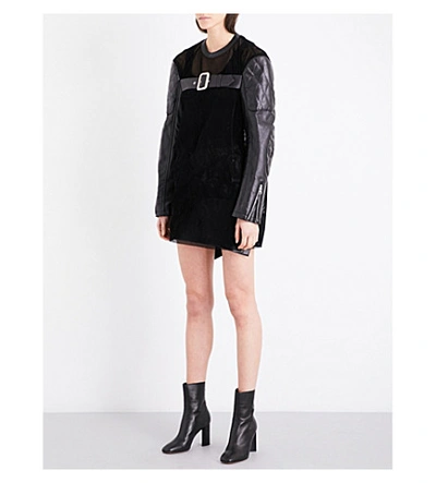 Junya Watanabe Belted Velvet And Faux-leather Dress In Black