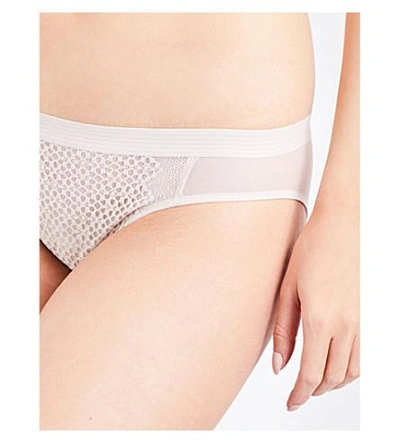 Shop Dkny Embroidered-overlay Mesh Bikini Briefs In Vanity