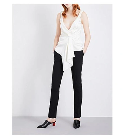 Shop Victoria Beckham Draped Silk Top In Ivory