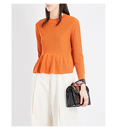 Dries Van Noten Narrow Peplum Knitted Cotton Sweater In Orange