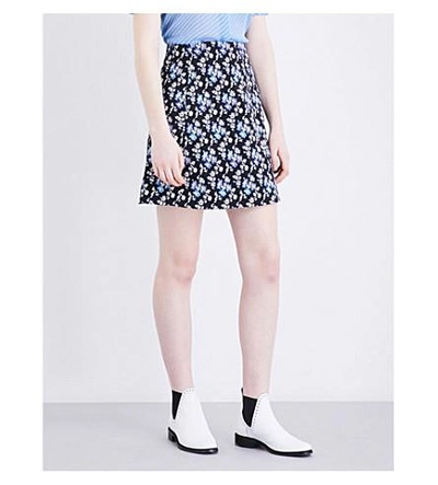 Shop Claudie Pierlot Sun High-rise Cotton-blend Skirt In Marine