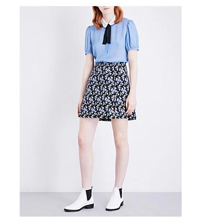 Shop Claudie Pierlot Sun High-rise Cotton-blend Skirt In Marine