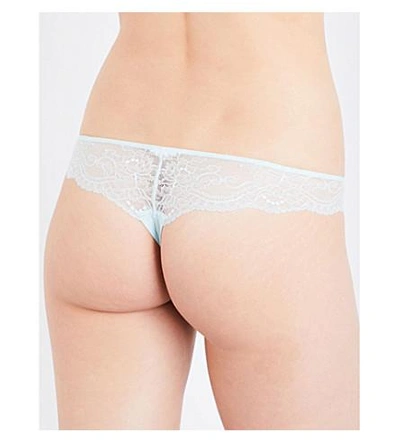 Shop La Perla Romance Lace Thong In Lavender