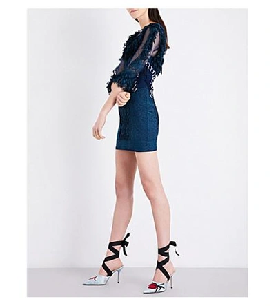 Shop Christopher Kane Ruffled Floral-lace Mini Dress In Pond