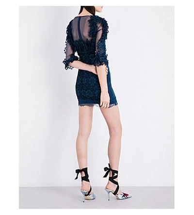 Shop Christopher Kane Ruffled Floral-lace Mini Dress In Pond