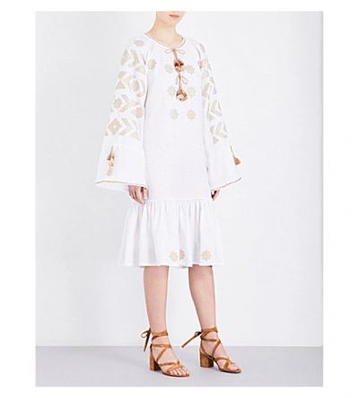 March11 Star-embroidered Linen Midi Dress In White