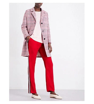Shop Claudie Pierlot Giant Checked Cotton-blend Coat In Ruby