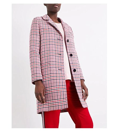 Shop Claudie Pierlot Giant Checked Cotton-blend Coat In Ruby