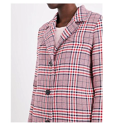 Shop Claudie Pierlot Giant Checked Cotton-blend Coat In Ruby