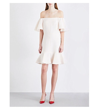 Shop Valentino Off-the-shoulder Wool And Silk-blend Mini Dress In Wht