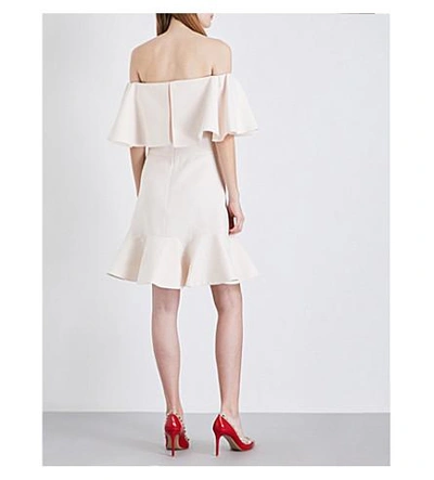 Shop Valentino Off-the-shoulder Wool And Silk-blend Mini Dress In Wht