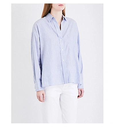 Vince Striped Linen And Cotton-blend Shirt In Blue