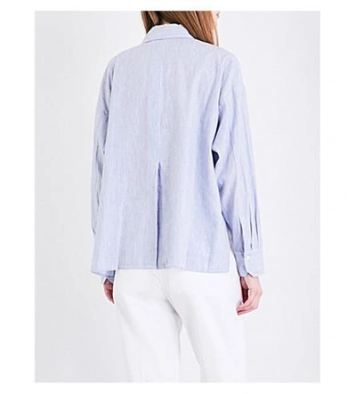 Shop Vince Striped Linen And Cotton-blend Shirt In Blue
