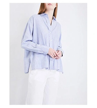 Shop Vince Striped Linen And Cotton-blend Shirt In Blue