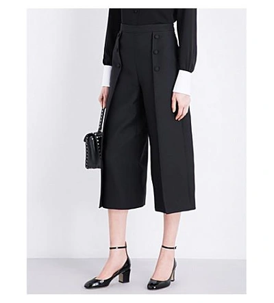 Shop Valentino Cropped Mid-rise Wool And Silk-blend Trousers In Black