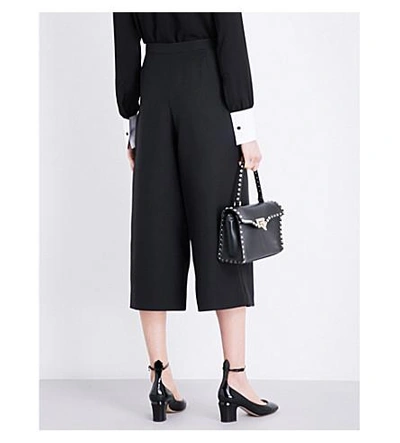 Shop Valentino Cropped Mid-rise Wool And Silk-blend Trousers In Black