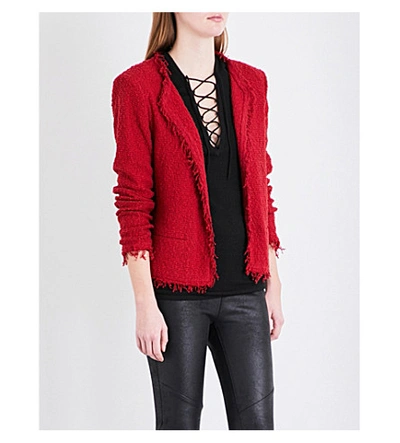 Iro Shavani Fringed Knitted Jacket In Garnet