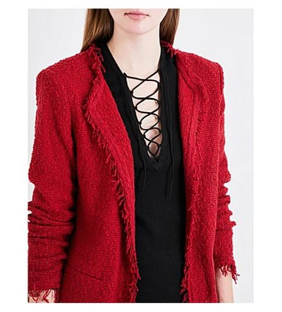 Shop Iro Shavani Fringed Knitted Jacket In Grenadine