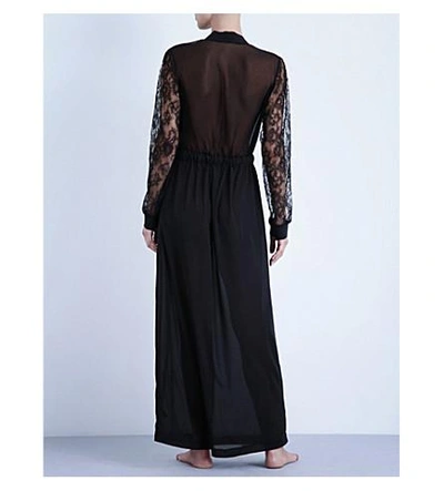Shop La Perla Shape-allure Long Silk And Lace Robe In Black