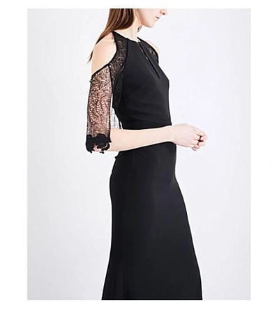 Shop Roland Mouret Carrington Crepe Cold-shoulder Gown In Black