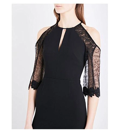 Shop Roland Mouret Carrington Crepe Cold-shoulder Gown In Black