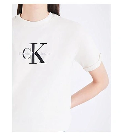 Shop Calvin Klein Logo-print Cotton-jersey Cropped T-shirt In White