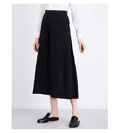 Loewe Wide-leg High-rise Linen Culottes In Black