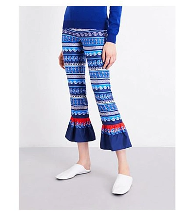 Shop Mary Katrantzou Peyote Silk-twill Trousers In Bluebird