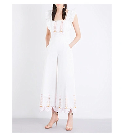Temperley London Amour Embroidered Cotton-poplin Jumpsuit In White