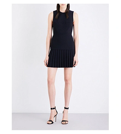 Shop Dion Lee Pleated Silk-crepe Dress In Navy