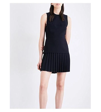 Shop Dion Lee Pleated Silk-crepe Dress In Navy