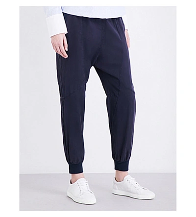 Clu Tapered Mid-rise Cotton And Silk-blend Pants In Navy