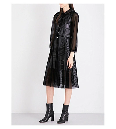 Junya Watanabe Velvet Mesh And Faux-leather Dress In Black