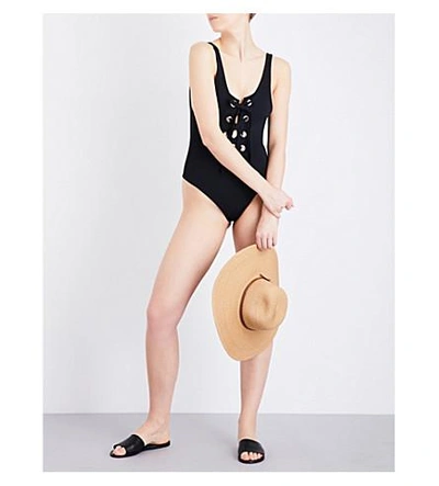Shop Mara Hoffman Lace-up Swimsuit In Black