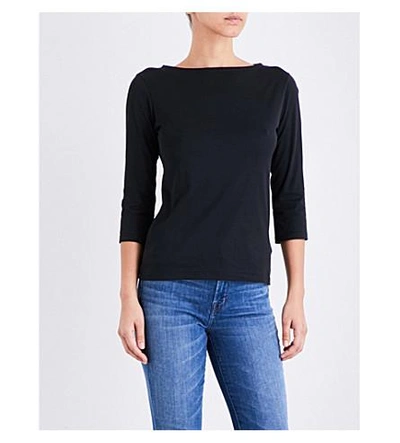 Shop Sunspel Boat Neck Cotton-jersey Top In Black