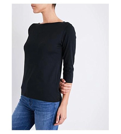 Shop Sunspel Boat Neck Cotton-jersey Top In Black