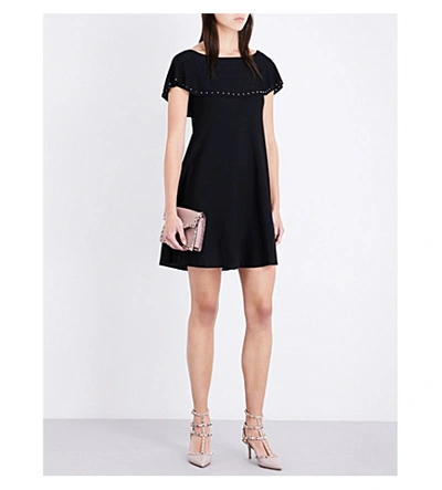 Shop Valentino Off-the-shoulder Knitted Bardot Dress In Nero