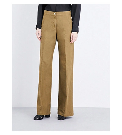 Dries Van Noten Panter Wide-leg Cotton And Linen-blend Trousers In Khaki