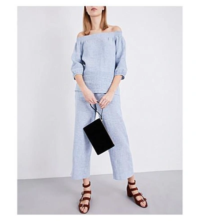 Shop Whistles Wide Mid-rise Linen Pants In Blue