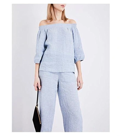 Shop Whistles Wide Mid-rise Linen Pants In Blue