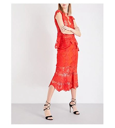 Shop Jonathan Simkhai Geometric Lace Skirt In Red